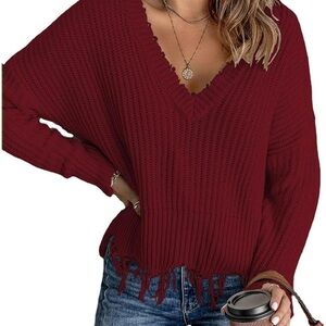 Women's V-Neck Burgundy Sweater